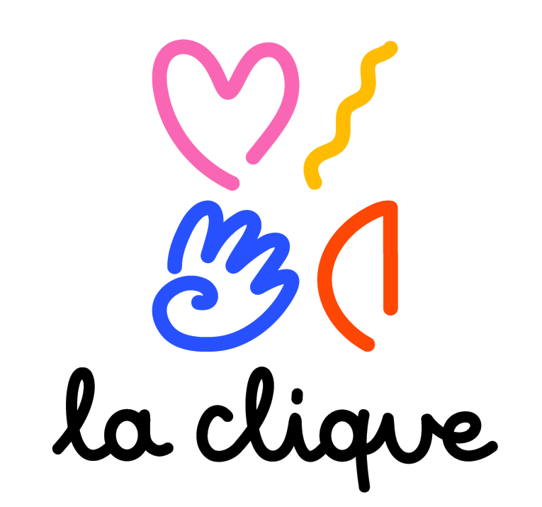Logotype La Clique : un cœur, une main, un demi-cercle et une vague